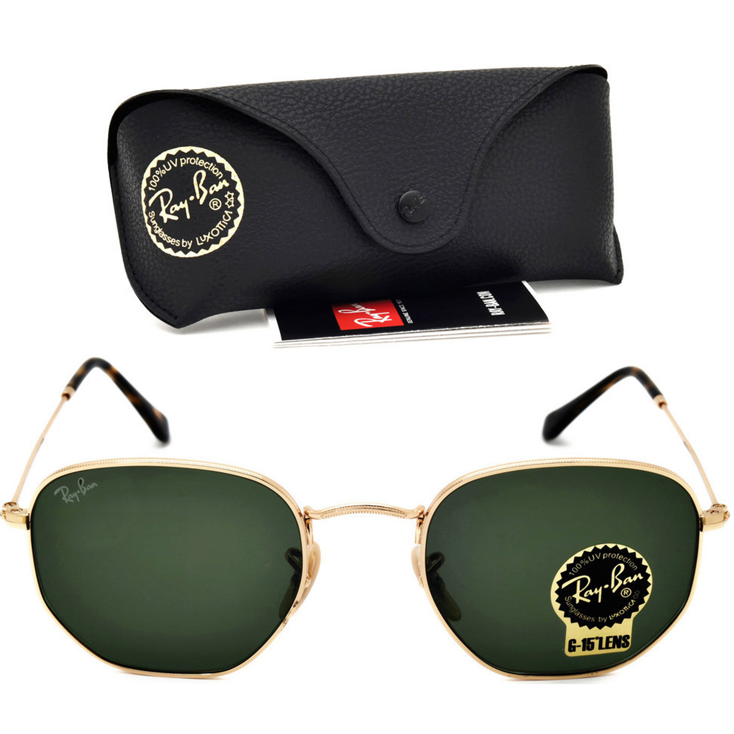 Ray Ban Hexagonal RB3548Ν. Unisex γυαλιά ηλίου με χρυσό μεταλλικό σκελετό και γεωμετρικό σχήμα.